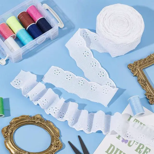 Alt view image 4 of 7 - 15 Yards Cotton Lace Trim 1-5/8 inch White Cotton Eyelet Lace Ribbon Floral Embroidery Ruffle Trim Wavy Edge Floral Ribbon for Sewing Dresses Clothes Bag Pets Clothes