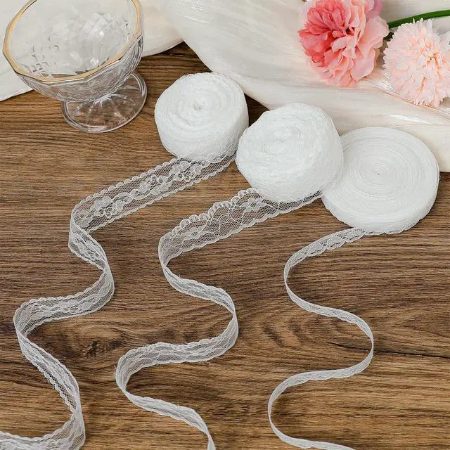 Alt view image 6 of 7 - White Lace Ribbon for Gift Wrapping, 1 inch x 20 Yard Lace Trim Ribbon | White Floral Ribbon for Sewing Crafts Dress Applique Flower Bouquet Valentines Mothers Day Christmas Bridal Wedding Decor