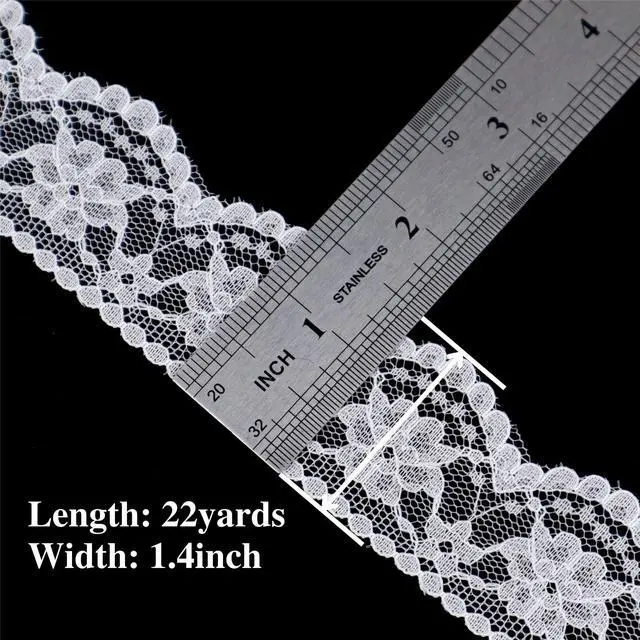 Alt view image 3 of 5 - White Lace Trim, 22 Yards for Sewing, Wedding Decoration | Scalloped Edge, Floral Pattern for gift bouquets wrapping, DIY crafts