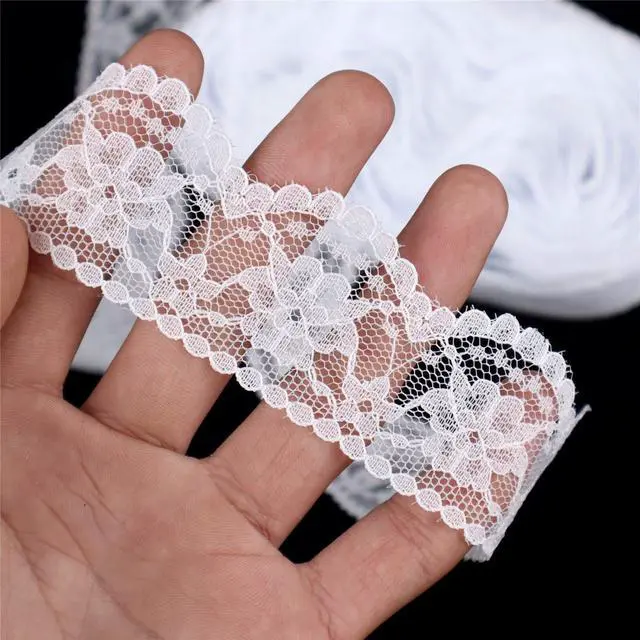 Alt view image 2 of 5 - White Lace Trim, 22 Yards for Sewing, Wedding Decoration | Scalloped Edge, Floral Pattern for gift bouquets wrapping, DIY crafts
