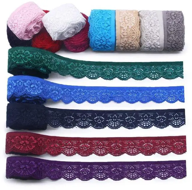 Main image of 28 Yards 1" Wide Lace Elastic Trim 14 Colors Lace Ribbon Flower Edge Trimming for Sewing Craft Wedding Party Decor Clothes