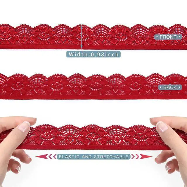Alt view image 2 of 7 - 28 Yards 1" Wide Lace Elastic Trim 14 Colors Lace Ribbon Flower Edge Trimming for Sewing Craft Wedding Party Decor Clothes