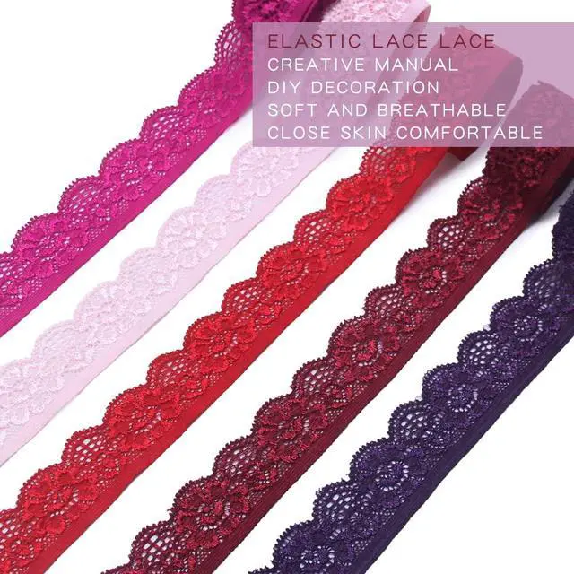 Alt view image 3 of 7 - 28 Yards 1" Wide Lace Elastic Trim 14 Colors Lace Ribbon Flower Edge Trimming for Sewing Craft Wedding Party Decor Clothes
