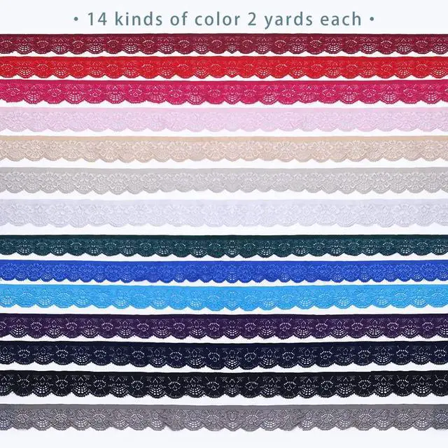Alt view image 4 of 7 - 28 Yards 1" Wide Lace Elastic Trim 14 Colors Lace Ribbon Flower Edge Trimming for Sewing Craft Wedding Party Decor Clothes