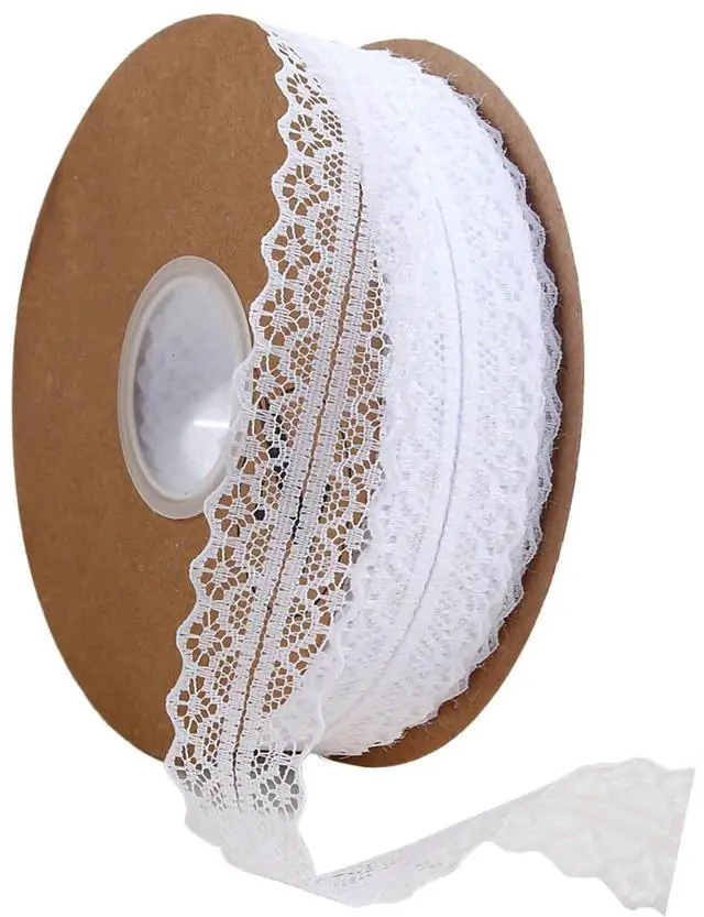 Main image of White Lace Ribbon, 50-Yard Vintage Jacquard Ribbon Floral Decorative Trim | Elegant Jacquard Fabric Ribbon Trim for Sewing Crafts, Wedding Decoration, Gift Wrapping, Apparel Accessories