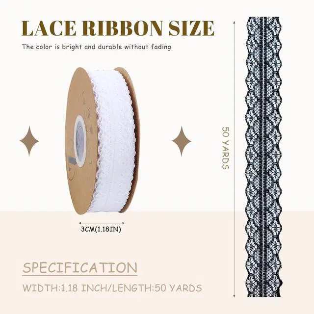 Alt view image 3 of 7 - White Lace Ribbon, 50-Yard Vintage Jacquard Ribbon Floral Decorative Trim | Elegant Jacquard Fabric Ribbon Trim for Sewing Crafts, Wedding Decoration, Gift Wrapping, Apparel Accessories