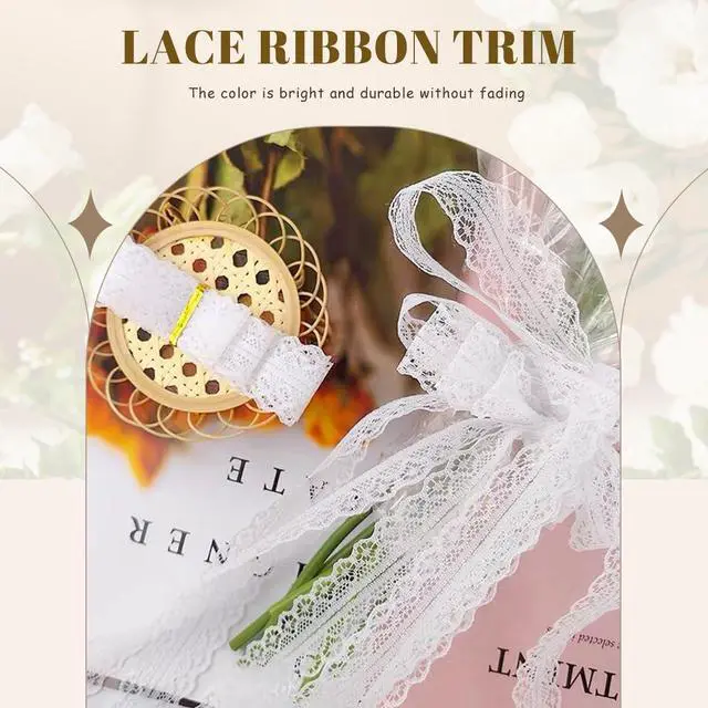 Alt view image 4 of 7 - White Lace Ribbon, 50-Yard Vintage Jacquard Ribbon Floral Decorative Trim | Elegant Jacquard Fabric Ribbon Trim for Sewing Crafts, Wedding Decoration, Gift Wrapping, Apparel Accessories