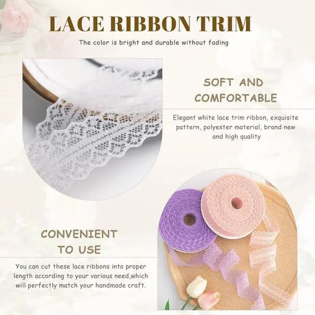 Alt view image 6 of 7 - White Lace Ribbon, 50-Yard Vintage Jacquard Ribbon Floral Decorative Trim | Elegant Jacquard Fabric Ribbon Trim for Sewing Crafts, Wedding Decoration, Gift Wrapping, Apparel Accessories