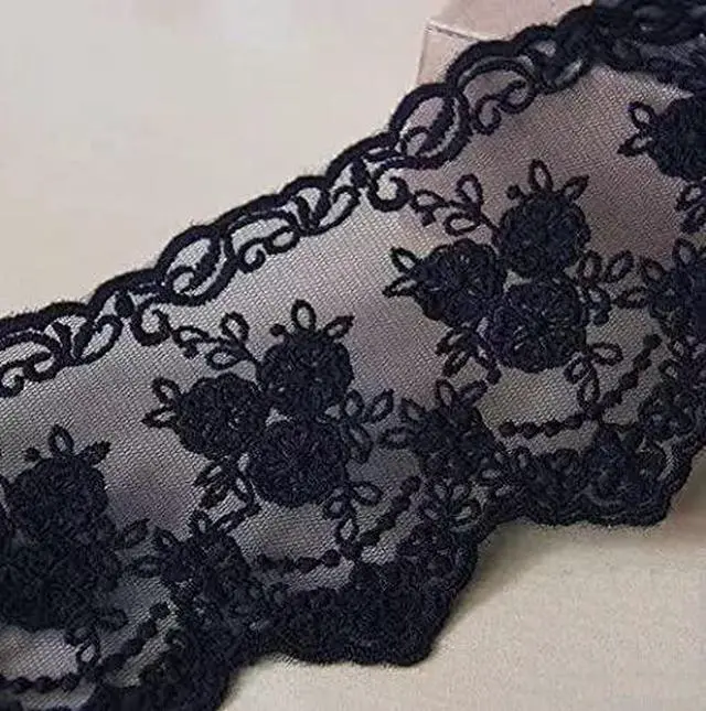 Main image of Lace Trim Ribbon, 5-Yard Lace Ribbon, Lace Fabric, Black | Fabric Trim Delicate Crown Ribbon For Crafts Sewing, Bridal Wedding Dress Applique Decorations, 3.3inch Width