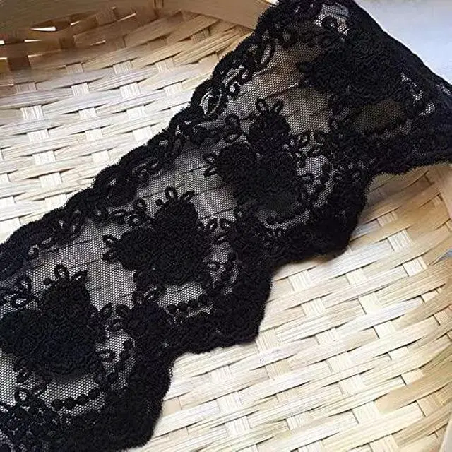 Alt view image 2 of 4 - Lace Trim Ribbon, 5-Yard Lace Ribbon, Lace Fabric, Black | Fabric Trim Delicate Crown Ribbon For Crafts Sewing, Bridal Wedding Dress Applique Decorations, 3.3inch Width