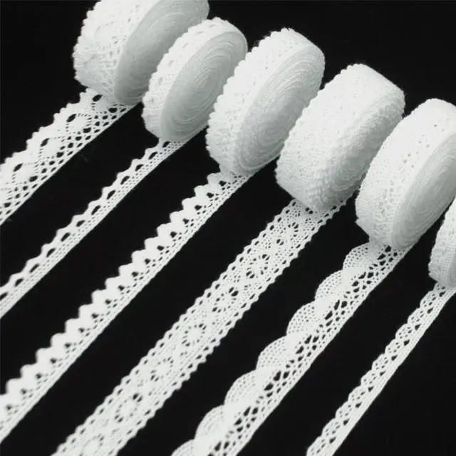 Main image of White Cotton Lace Trim Ribbon, 30 Yards Crochet Lace for Crafts | Cotton crochet lace trim with assorted patterns, perfect for sewing, scrapbooking, wedding decor, DIY crafts