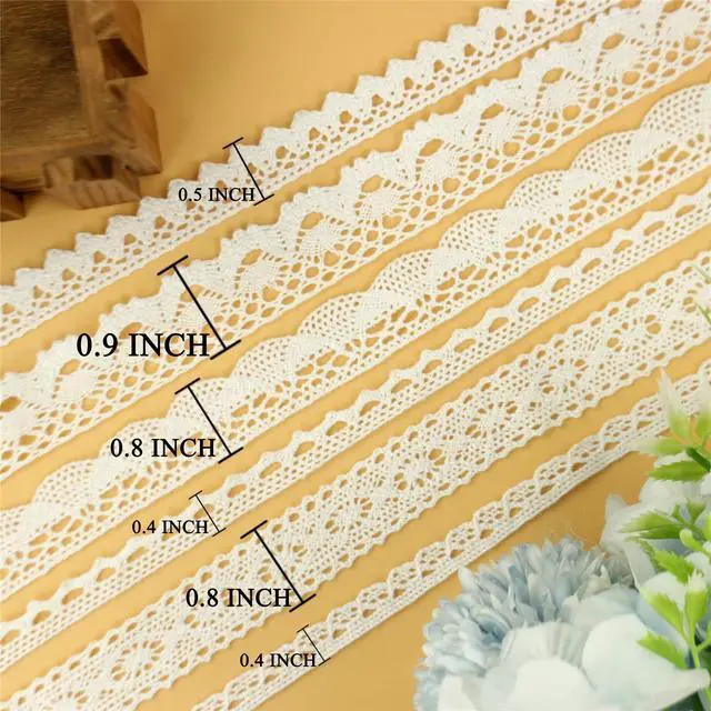 Alt view image 2 of 6 - White Cotton Lace Trim Ribbon, 30 Yards Crochet Lace for Crafts | Cotton crochet lace trim with assorted patterns, perfect for sewing, scrapbooking, wedding decor, DIY crafts