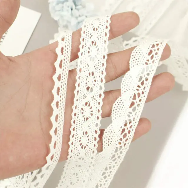 Alt view image 3 of 6 - White Cotton Lace Trim Ribbon, 30 Yards Crochet Lace for Crafts | Cotton crochet lace trim with assorted patterns, perfect for sewing, scrapbooking, wedding decor, DIY crafts