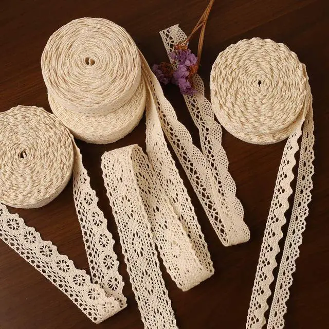Main image of Cotton Lace Trim Approx 32.8 Yard DIY Vintage Ribbon Scallop Edge Crocheted Lace Trim Fabric for Scrapbooking Wrapping Package Sewing Craft Wedding Decoration Supply (Beige(30M))