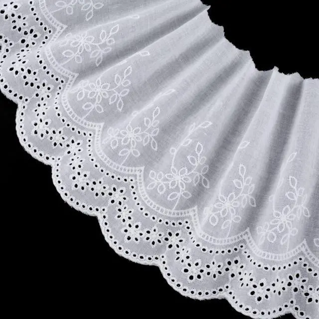 Main image of 5 Yards Cotton Eyelet Lace Trim, White Cotton Floral Lace Trim | Embroidery Scalloped Laces Trim for Sewing Dresses, Baby Clothes, Bag, Pets Clothes (7.87inch Wide)