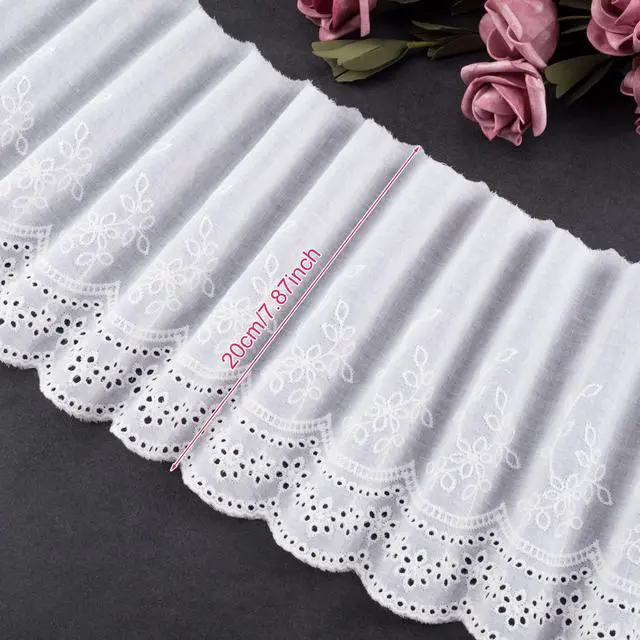 Alt view image 3 of 7 - 5 Yards Cotton Eyelet Lace Trim, White Cotton Floral Lace Trim | Embroidery Scalloped Laces Trim for Sewing Dresses, Baby Clothes, Bag, Pets Clothes (7.87inch Wide)