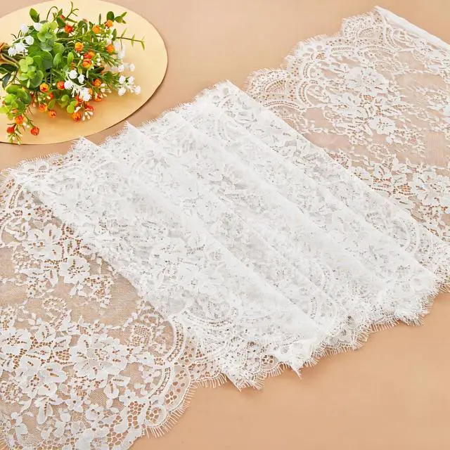 Main image of 15.75" Wide 3 Yard White Eyelash Lace Fabric, High Density Weaving Lace Ribbon with Floral Pattern for Wedding, Sewing, DIY Crafting, Home Decor (White)