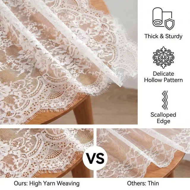 Alt view image 2 of 7 - 15.75" Wide 3 Yard White Eyelash Lace Fabric, High Density Weaving Lace Ribbon with Floral Pattern for Wedding, Sewing, DIY Crafting, Home Decor (White)