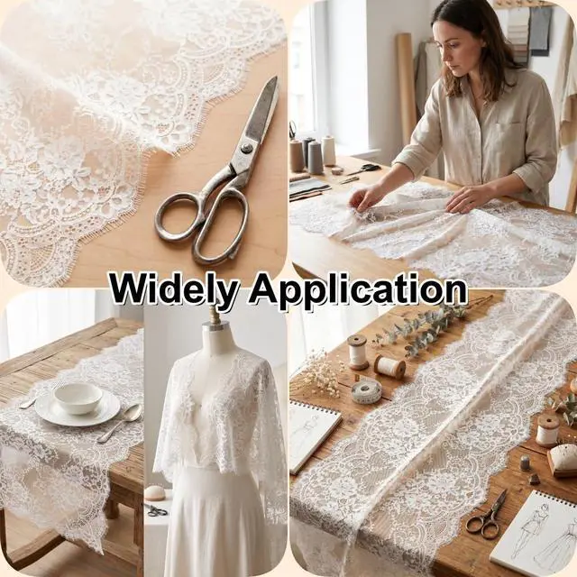Alt view image 7 of 7 - 15.75" Wide 3 Yard White Eyelash Lace Fabric, High Density Weaving Lace Ribbon with Floral Pattern for Wedding, Sewing, DIY Crafting, Home Decor (White)