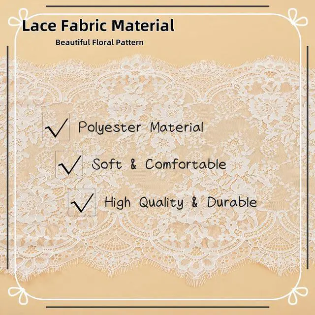 Alt view image 3 of 7 - 15.75" Wide 3 Yard White Eyelash Lace Fabric, High Density Weaving Lace Ribbon with Floral Pattern for Wedding, Sewing, DIY Crafting, Home Decor (White)