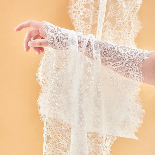 Alt view image 6 of 7 - 15.75" Wide 3 Yard White Eyelash Lace Fabric, High Density Weaving Lace Ribbon with Floral Pattern for Wedding, Sewing, DIY Crafting, Home Decor (White)
