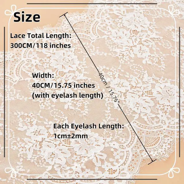 Alt view image 5 of 7 - 15.75" Wide 3 Yard White Eyelash Lace Fabric, High Density Weaving Lace Ribbon with Floral Pattern for Wedding, Sewing, DIY Crafting, Home Decor (White)