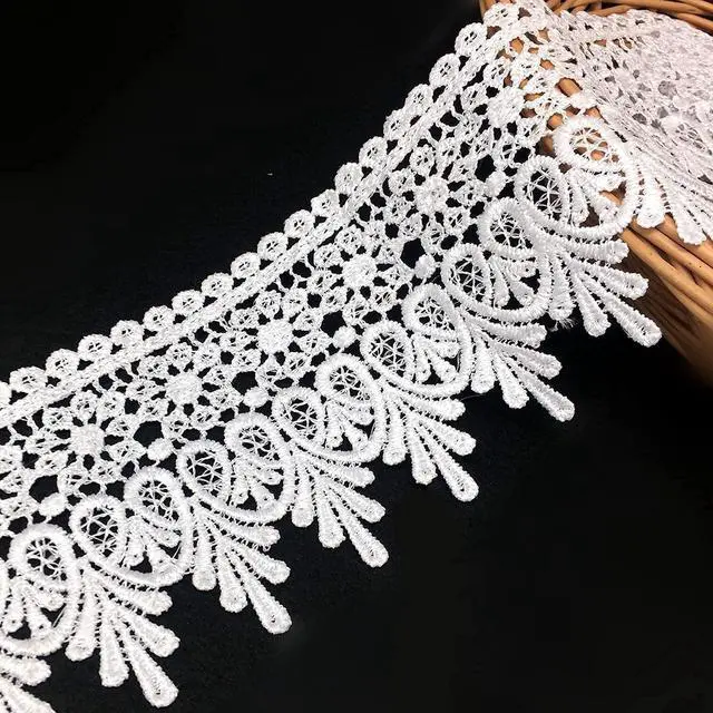Main image of 5 Yard Pure White Floral Lace Edge Trim 9cm Ribbon Edging Trimmings | Wedding Dress Embellishment Gift Party Decoration Applique DIY Sewing Crafts