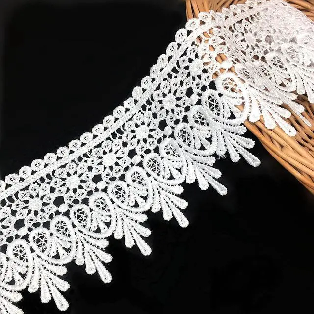 Alt view image 2 of 6 - 5 Yard Pure White Floral Lace Edge Trim 9cm Ribbon Edging Trimmings | Wedding Dress Embellishment Gift Party Decoration Applique DIY Sewing Crafts