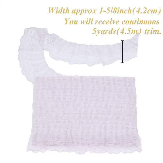 Alt view image 4 of 6 - White Lace Ruffle Trim for Crafts 1-5/8"x5yd 2-Layer Pleated Edge Lace Ribbon