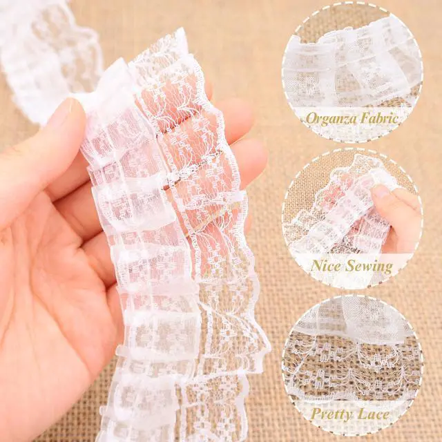 Alt view image 2 of 6 - White Lace Ruffle Trim for Crafts 1-5/8"x5yd 2-Layer Pleated Edge Lace Ribbon