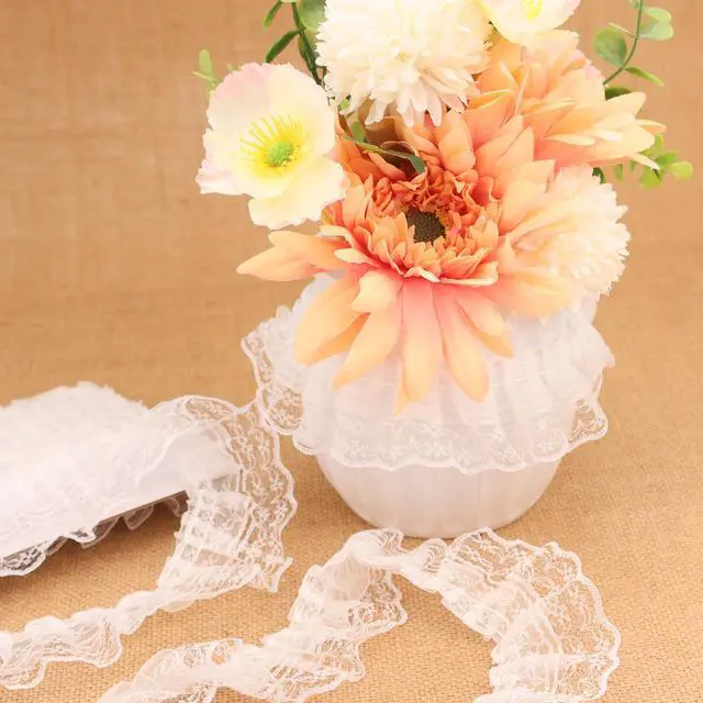 Alt view image 5 of 6 - White Lace Ruffle Trim for Crafts 1-5/8"x5yd 2-Layer Pleated Edge Lace Ribbon