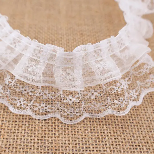 Alt view image 6 of 6 - White Lace Ruffle Trim for Crafts 1-5/8"x5yd 2-Layer Pleated Edge Lace Ribbon