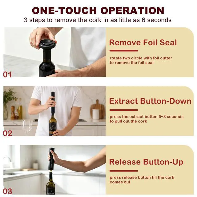 Alt view image 3 of 7 - Electric Wine Bottle Opener with Foil Cutter, Automatic Corkscrew | Battery Operated One-click Button Corkscrew Remover with Blue Led Indicator Light for Home Kitchen Party Wedding Black