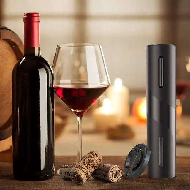 Alt view image 6 of 7 - Electric Wine Bottle Opener with Foil Cutter, Automatic Corkscrew | Battery Operated One-click Button Corkscrew Remover with Blue Led Indicator Light for Home Kitchen Party Wedding Black