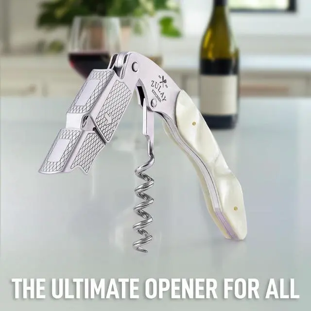 Alt view image 3 of 7 - Corkscrew Wine Opener - Premium 420 Stainless Steel & Resin Wine Bottle Opener - Double Hinged Opener with Foil Cutter & Cap Remover - Resin