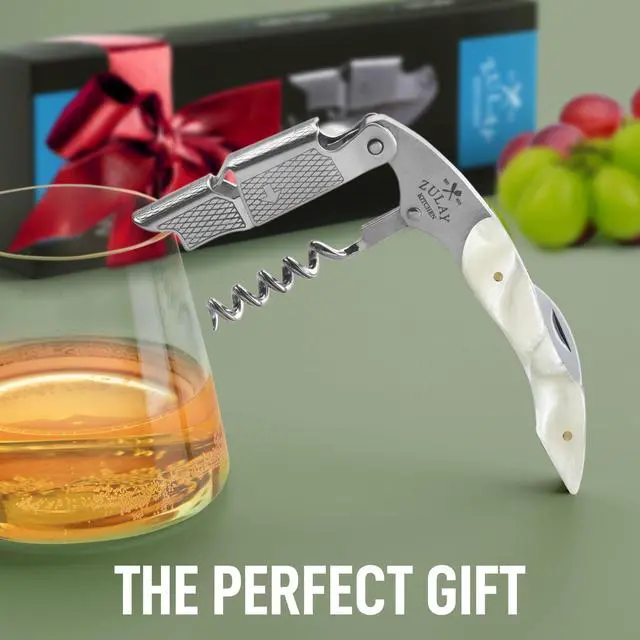 Alt view image 7 of 7 - Corkscrew Wine Opener - Premium 420 Stainless Steel & Resin Wine Bottle Opener - Double Hinged Opener with Foil Cutter & Cap Remover - Resin