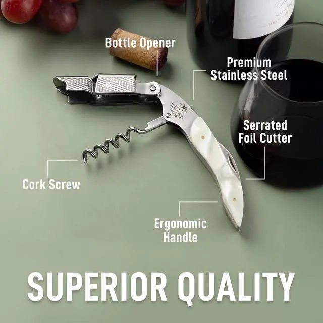 Alt view image 4 of 7 - Corkscrew Wine Opener - Premium 420 Stainless Steel & Resin Wine Bottle Opener - Double Hinged Opener with Foil Cutter & Cap Remover - Resin
