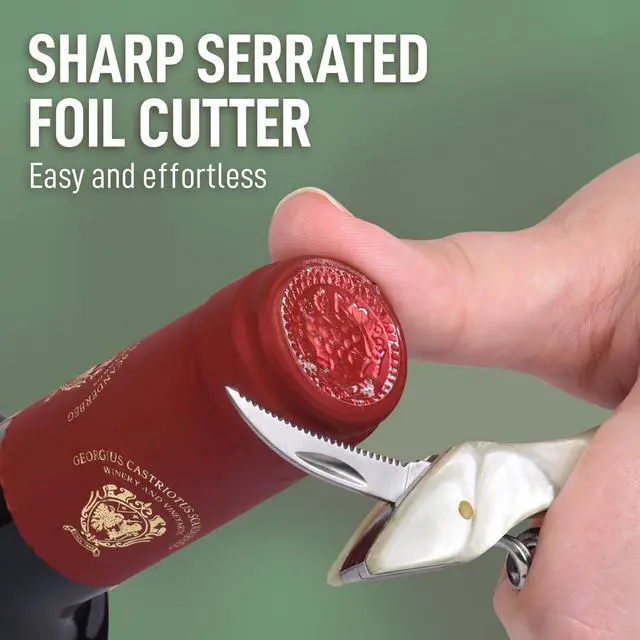 Alt view image 5 of 7 - Corkscrew Wine Opener - Premium 420 Stainless Steel & Resin Wine Bottle Opener - Double Hinged Opener with Foil Cutter & Cap Remover - Resin