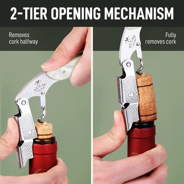 Alt view image 6 of 7 - Corkscrew Wine Opener - Premium 420 Stainless Steel & Resin Wine Bottle Opener - Double Hinged Opener with Foil Cutter & Cap Remover - Resin