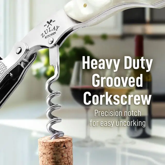 Alt view image 2 of 7 - Corkscrew Wine Opener - Premium 420 Stainless Steel & Resin Wine Bottle Opener - Double Hinged Opener with Foil Cutter & Cap Remover - Resin