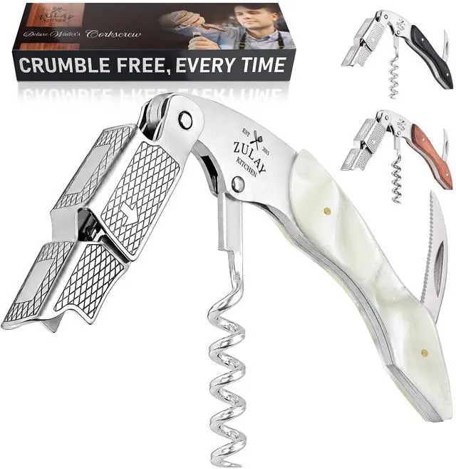 Main image of Corkscrew Wine Opener - Premium 420 Stainless Steel & Resin Wine Bottle Opener - Double Hinged Opener with Foil Cutter & Cap Remover - Resin