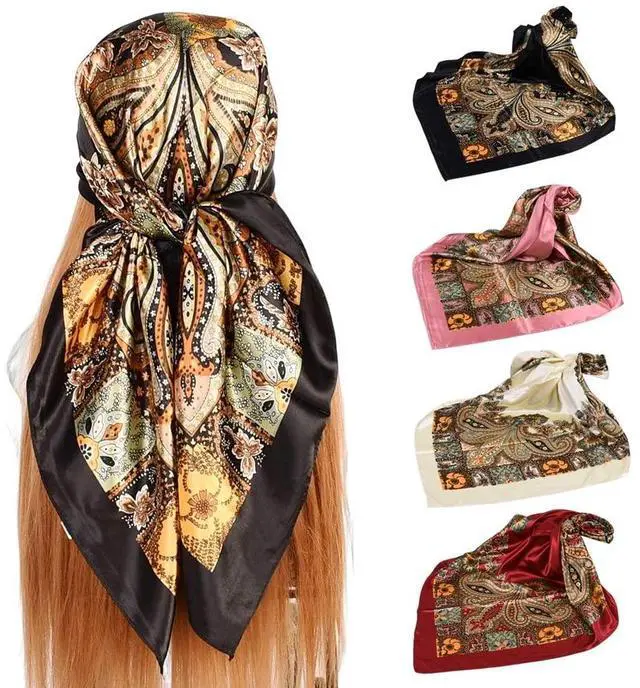 Main image of 4Pcs Silk Head Scarves for Women Satin Hair Scarf 35Large Square Bandana Silk Like Neck Scarf Shawl Sleeping Headscarf (Black/Red/Pink/Beige)