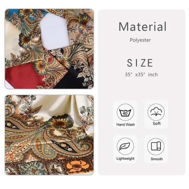 Alt view image 3 of 6 - 4Pcs Silk Head Scarves for Women Satin Hair Scarf 35Large Square Bandana Silk Like Neck Scarf Shawl Sleeping Headscarf (Black/Red/Pink/Beige)