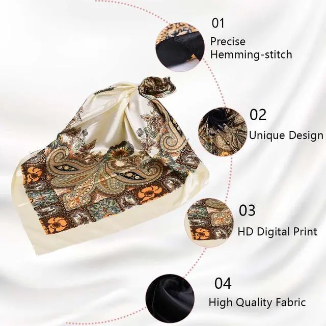 Alt view image 4 of 6 - 4Pcs Silk Head Scarves for Women Satin Hair Scarf 35Large Square Bandana Silk Like Neck Scarf Shawl Sleeping Headscarf (Black/Red/Pink/Beige)