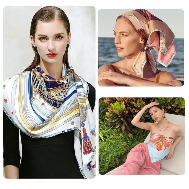 Alt view image 6 of 6 - 4Pcs Silk Head Scarves for Women Satin Hair Scarf 35Large Square Bandana Silk Like Neck Scarf Shawl Sleeping Headscarf (Black/Red/Pink/Beige)