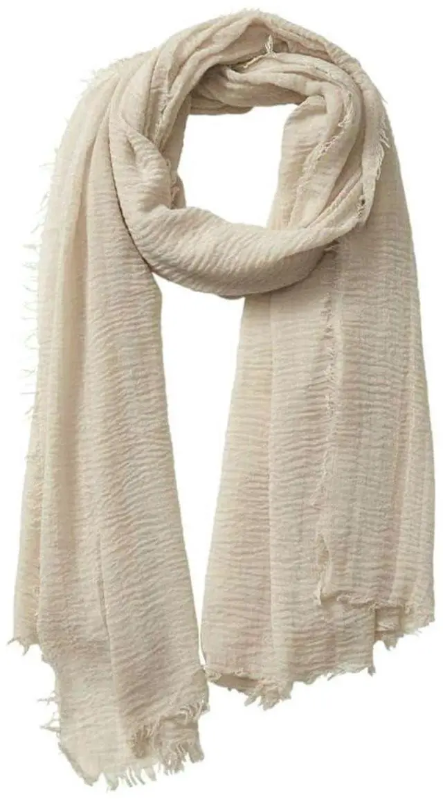 Main image of Soft Vintage Scarf Crinkle Cotton Blend with Fringe, Khaki