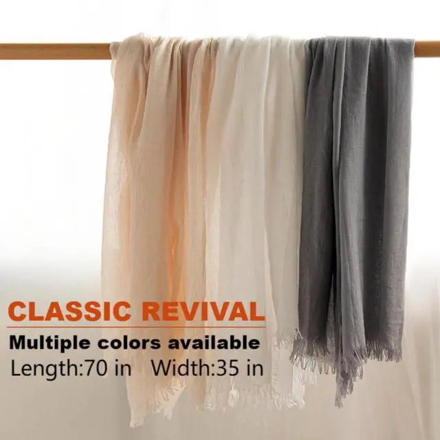 Alt view image 2 of 6 - Soft Vintage Scarf Crinkle Cotton Blend with Fringe, Khaki
