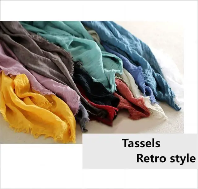 Alt view image 4 of 6 - Soft Vintage Scarf Crinkle Cotton Blend with Fringe, Khaki