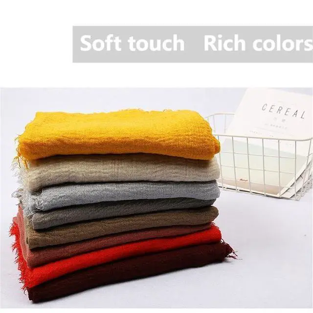 Alt view image 5 of 6 - Soft Vintage Scarf Crinkle Cotton Blend with Fringe, Khaki
