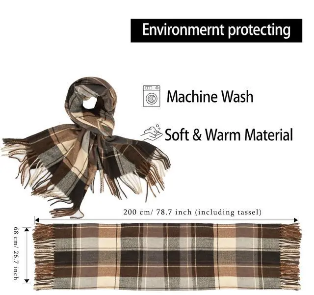 Alt view image 2 of 7 - Winter Plaid Scarf for Women Vintage Oversized Winter Scarves Shawls Wraps Blanket with Tassel